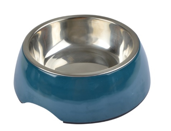 Picture of Melamine Dog Bowl with Stainless Steel Blue